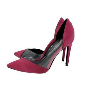 Jeffrey Campbell Pumps Pink Satin Pointed Toe Heels Clear Side Sz 7.5 New